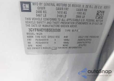 2011 Cadillac Srx Luxury Collection from USA, damaged, VIN 3GYFNAEY8BS630306